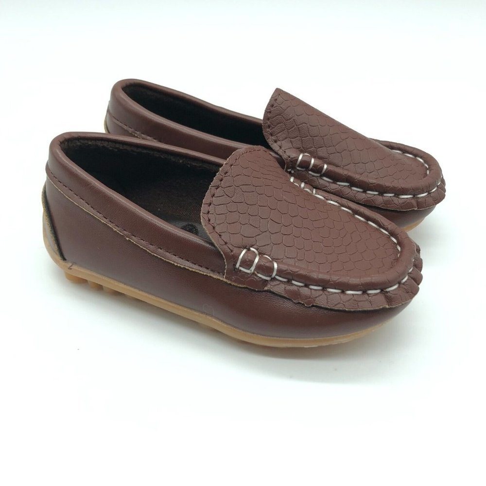 Ahcityah Boys Loafers Moccasins Faux Leather Slip On Brown Size 22 US 6